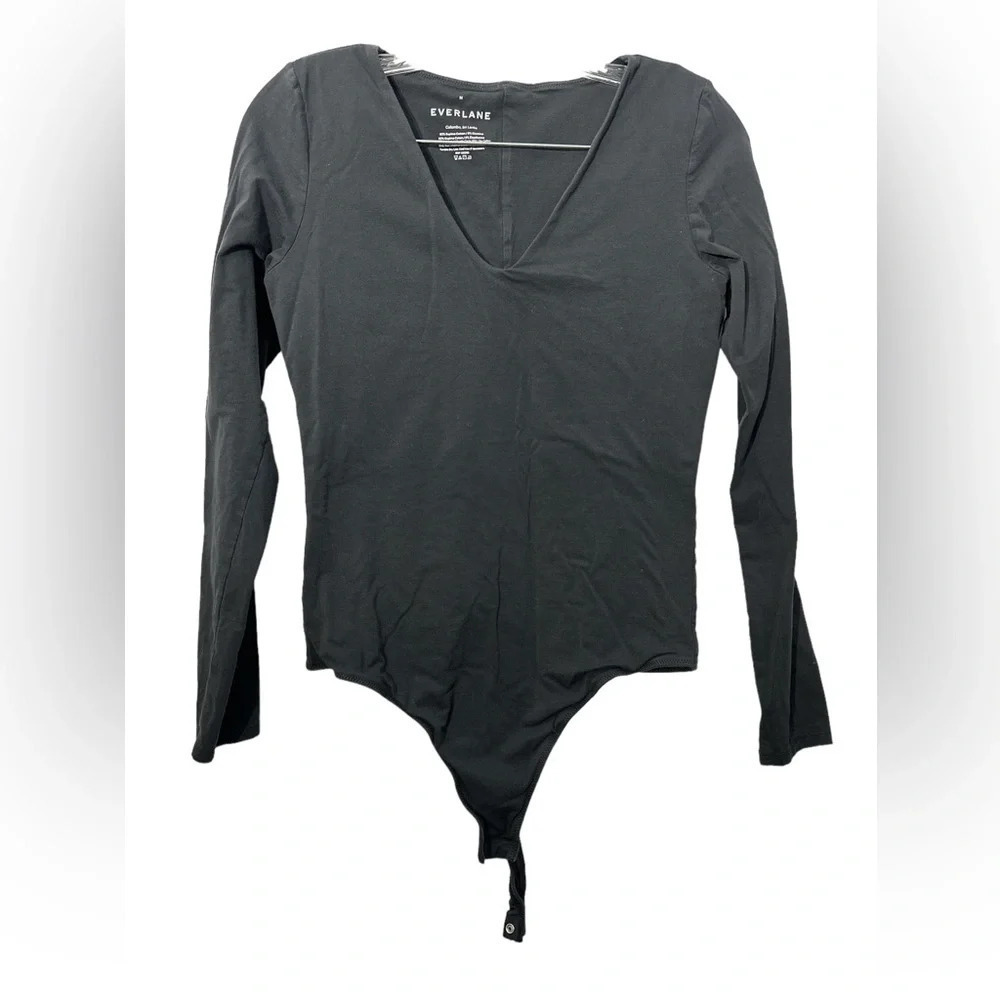 Everlane Women's Thong Cut The Long-Sleeve V-Neck Bodysuit Black Medium